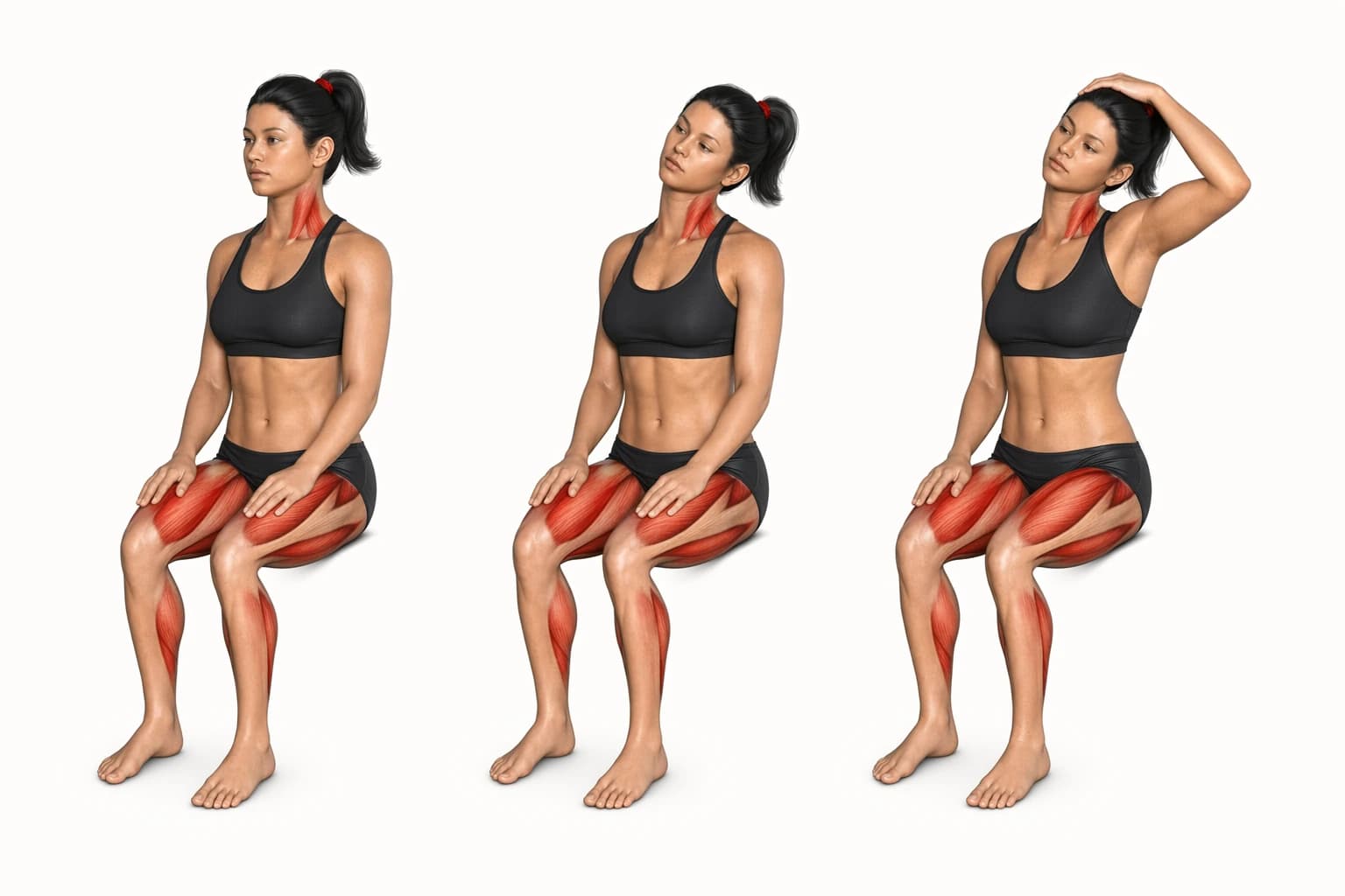 Three-stage anatomical sequence of seated neck side bending with optional gentle hand pressure
