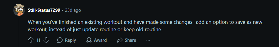 Post from a lifter asking how to move their workout history between apps